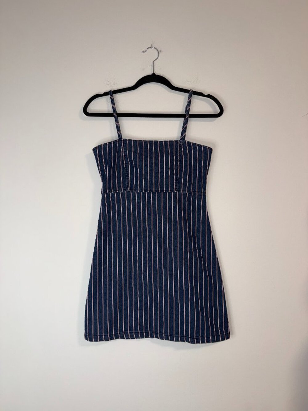 Altar'd State Denim Pin Striped Spaghetti Strap Mini Dress Sz S
